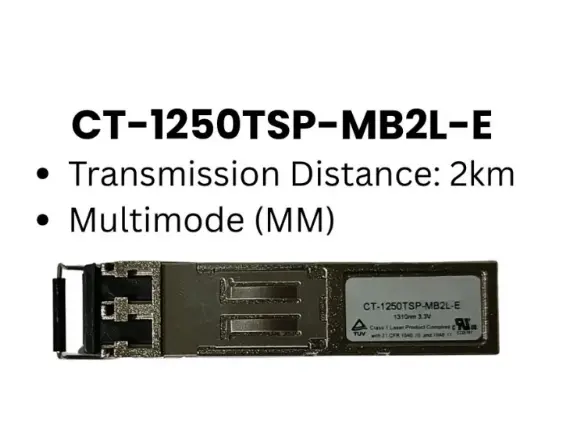 SFP TRANSCEIVER, CORETEK | CT-1250TSP-MB2L-E - DUPLEX LC CONNECTOR, 1310NM FP LD FOR MULTI-MODE FIBER, GIGABIT ETHERNET AT 1.25 GBPS, 2 KM